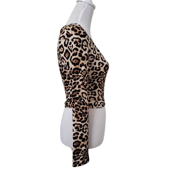 Forever 21 Size S Leopard Print Long Sleeve Crop Top, Textured Fabric - Picture 5 of 11
